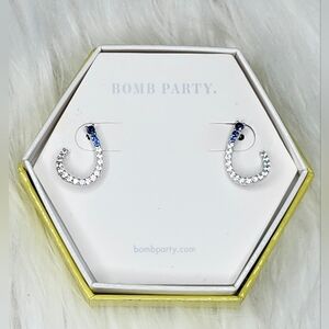 Earrings Lab Created Sapphire Corundum Rhodium Plating